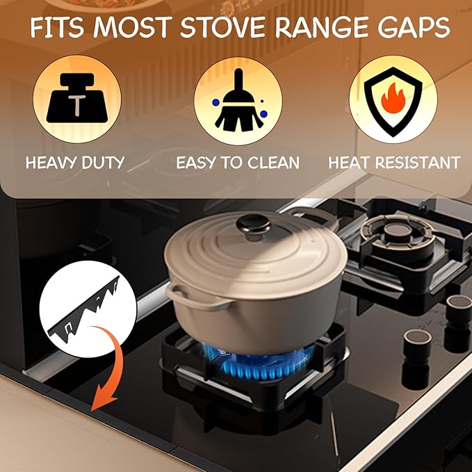 Stainless Steel Stove Gap Covers (2PCS), Stove Gap Filler for Kitchen Oven Counter Side Gap, Range Trim Kit, Easy Clean and Heat Resistant, Adjustable Length 13.8" to 27.5" 1