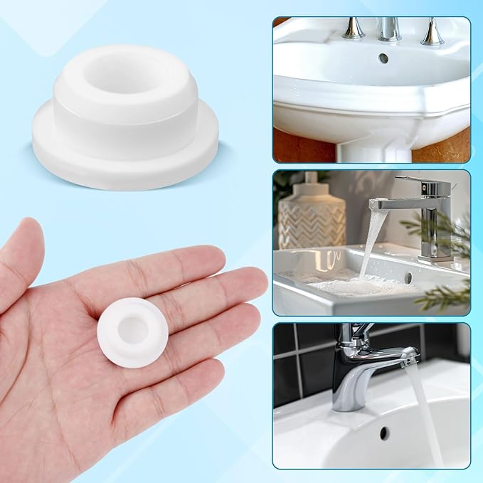 10pcs Silicone Sink Overflow Hole Cover, Round Spillover Cap Ring Stopper for Kitchen Bathroom Basin Easy-Fit Overflow Drain Cover Insert Plug for Home Bath Kitchen Washbasin Sinks (White)
