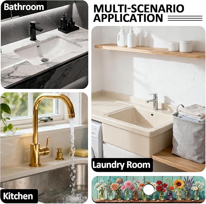 2 Pcs Kitchen Sink Splash Guard Faucet Mats Colored Glass Vases with Plants Pattern Faucet Mat for Sinks Roses Absorbing Drying Mat for Kitchen Bathroom, 23.6x5.5inch