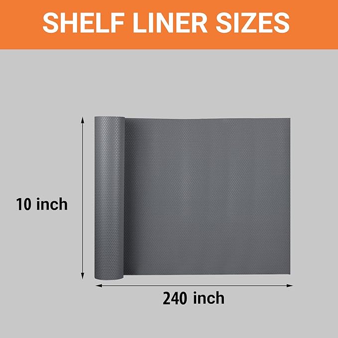FLPMIX Cabinet Drawer Shelf Liner: 10" x 240" Waterproof Drawer Liners Dark-Grey - Easy to Cut Small Cupboard Shelf Liners for Pantry Shelving Closet