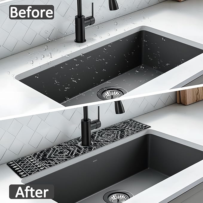 24" X 5.5" Kitchen Sink Splash Guard Faucet Mat Aztec Super Absorbent Fast Drying Faucet Guard & Draining Mat Sink Splash Guard Behind Faucet for Kitchen, Bathroom