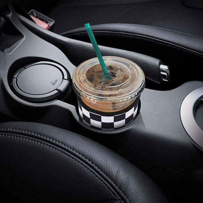 YR Reusable Neoprene Insulator Sleeve for Iced Coffee Cups, 3 Pack Coffee Coolies sleeves for Iced & Hot Drinks, Cold Beverage Cooler Compatible with Starbucks Coffee and More (Checkerboard Pattern)