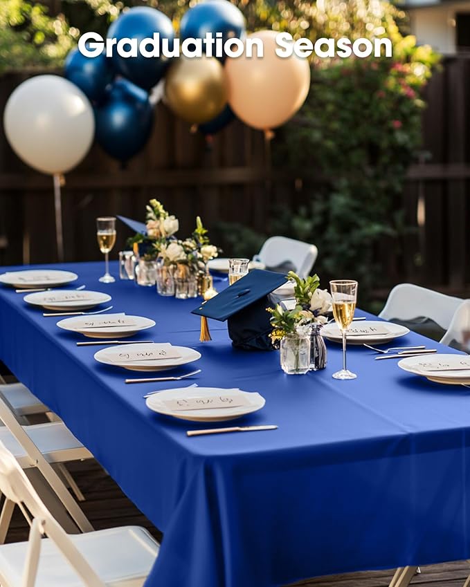 Pureegg Plastic Table Cloth Disposable 10 Pack, 54 x 108 Inch Table Cloths, Patriotic Decorations, Thanksgiving, Veterans Day Tablecloths, Rectangle, Plastic Cover, Leakproof & Sturdy, Navy Blue