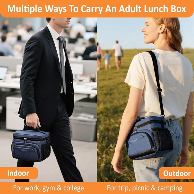 Vankor Large Insulated Lunch Bag for Men Women kids, Reusable Lunch Box kids Leakproof with Adjustable Shoulder Strap for Work Teacher School Picnic Beach Travel, Blue