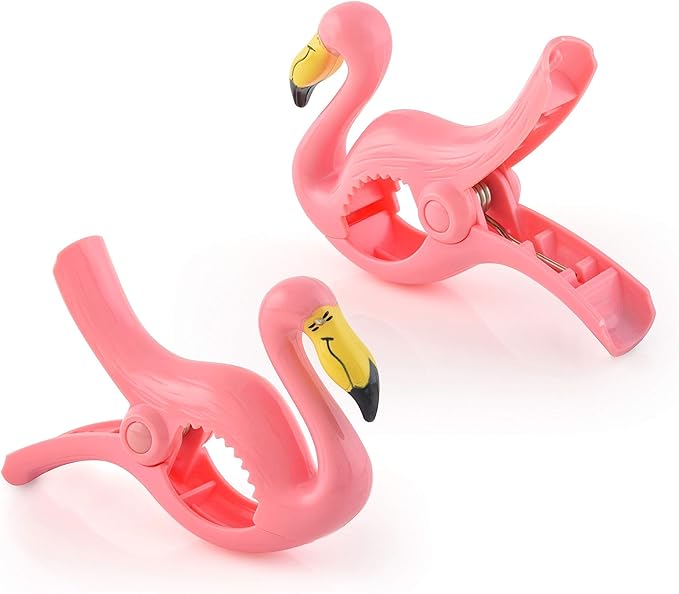O2COOL Bocaclips - Beach Towel Clips for Beach Chairs, Patio and Pool Accessories - (Flamingo) 2 Count