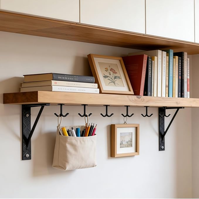Zinc Alloy Ceiling Double Hook Cabinet Wardrobe Coat Towel Hat Hook Hooks Under Cabinet Shelf 6 Pieces (Black)