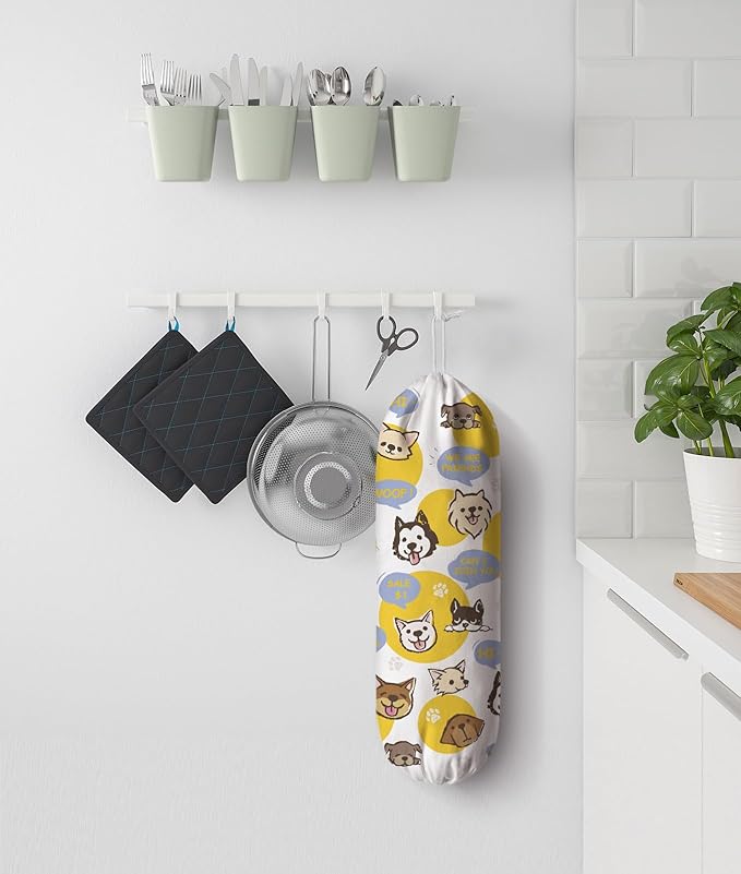 Dogs Plastic Bag Holder,Grocery Shopping Bags Storage Organizer Keeper,Dogs Lover Gifts 23" x 9"