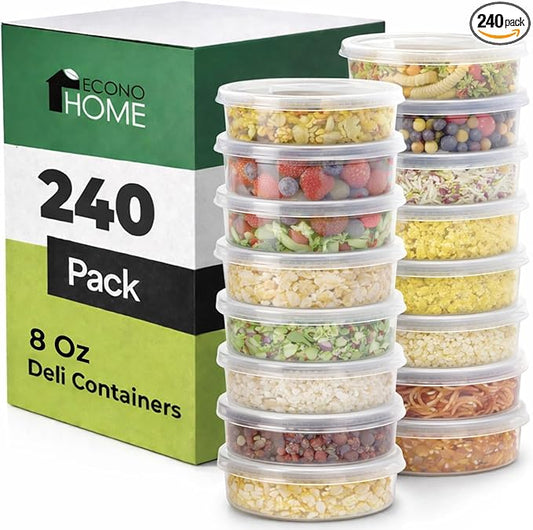 EconoHome Clear Deli Containers with Lids - 240-Pack, 8oz Plastic Containers with Lids for Food Storage, Meal Prep, Leftover, Restaurant Business, Takeout - Fridge, Microwave & Freezer-Safe