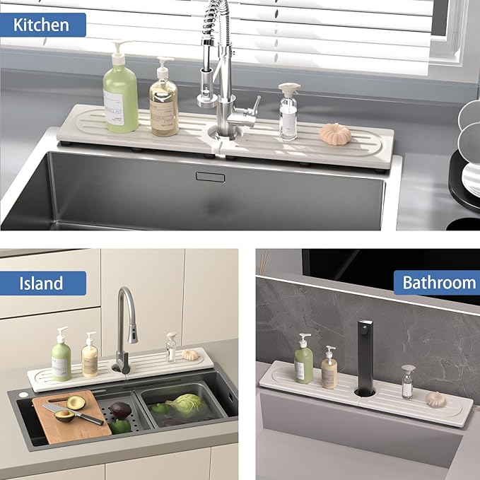Stone Faucet Mat for Kitchen Sink, Water Absorbing Sink Water Splash Guard, Fast-Drying Kitchen Sink Faucet Mat, Durable Protector and Stone Drying Mat for Kitchen Counter & Bathroom Sink