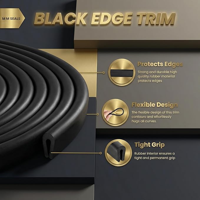 Kingdder Rubber Edge Trim 1/8" U Channel Sheet Metal Edge Protector Door Seal Strip Guard Weather Resistance Fits for Car Doors Steel Plates Glass Hatches Table Corners(10 Feet)