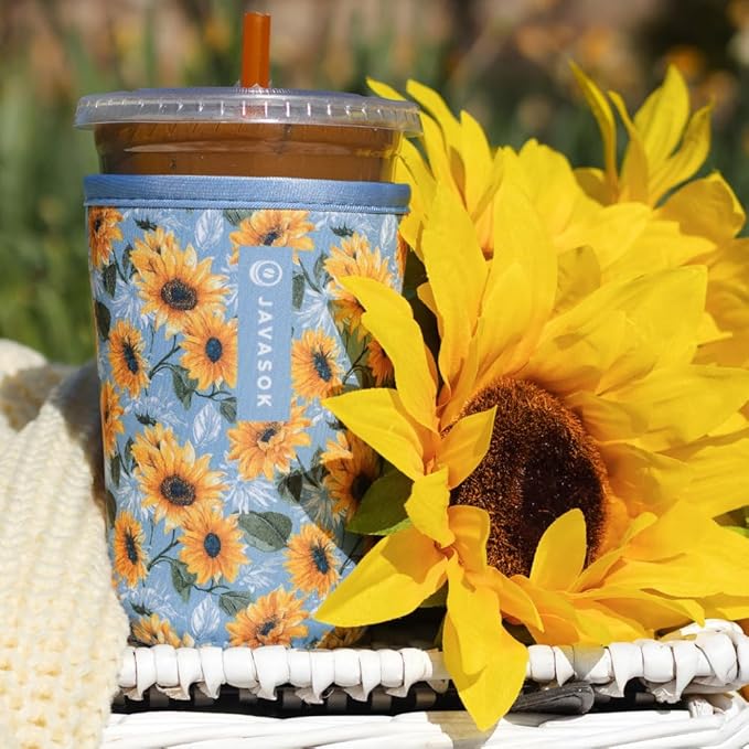 Sok It JavaSok Iced Coffee & Cold Soda Insulated Neoprene Cup Sleeve (Sunflower Skies, Medium: 22-28oz)