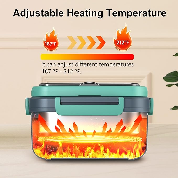 Cordless Electric Heated Lunch Box, XL 6.3Cups Rechargeable Food Warmer Lunch Box with Self Heating, Smart Timer, Adjustable Temperature, Leakproof, BPA Free, Removable Divider Dark Gray