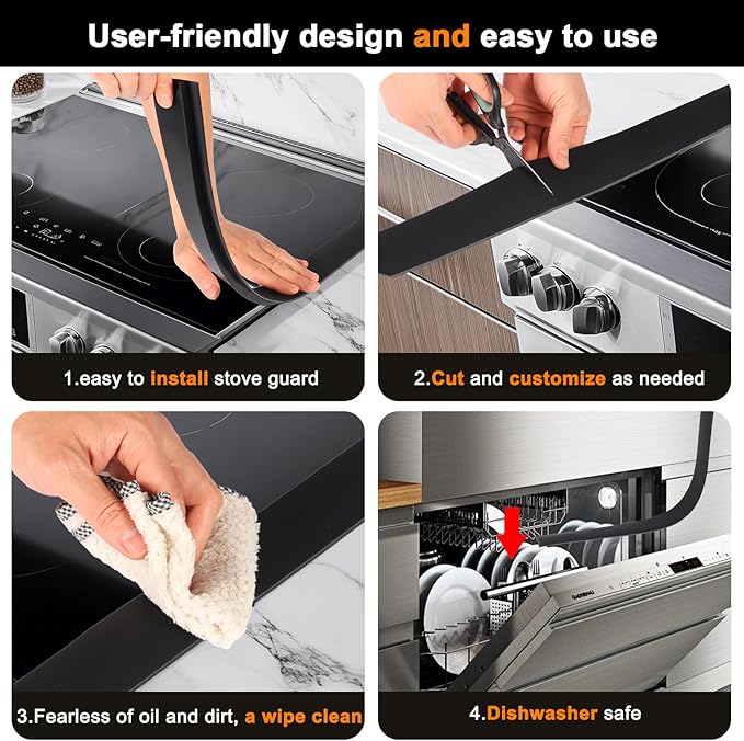 2 Pack Silicone Stove Gap Covers, Heat Resistant Oven Gap Filler Seals Gaps Between Stovetop and Counter, Premium Material, Effectively Stain Resistant, Easy to Clean, Easy to Cut, 25 Inches