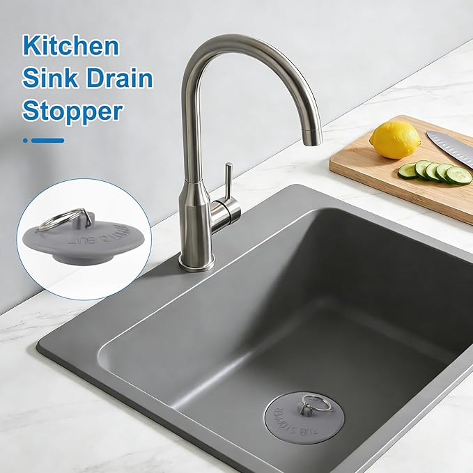 Hibbent 6 Pieces Drain Stopper, Rubber Kitchen Sink Drain Plug with Pull Ring for Bathtub, Kitchen, Bathroom and Laundry Sink in 6 Different Sizes, Grey