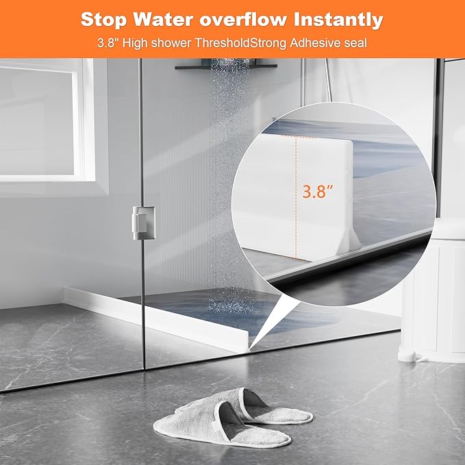 3.8'' High Shower Threshold Water Dam Collapsible 70IN Shower Water Splash Guard for Shower Water Blocker for Wet and Dry Separation Bathroom and Kitchen (70 Inch)