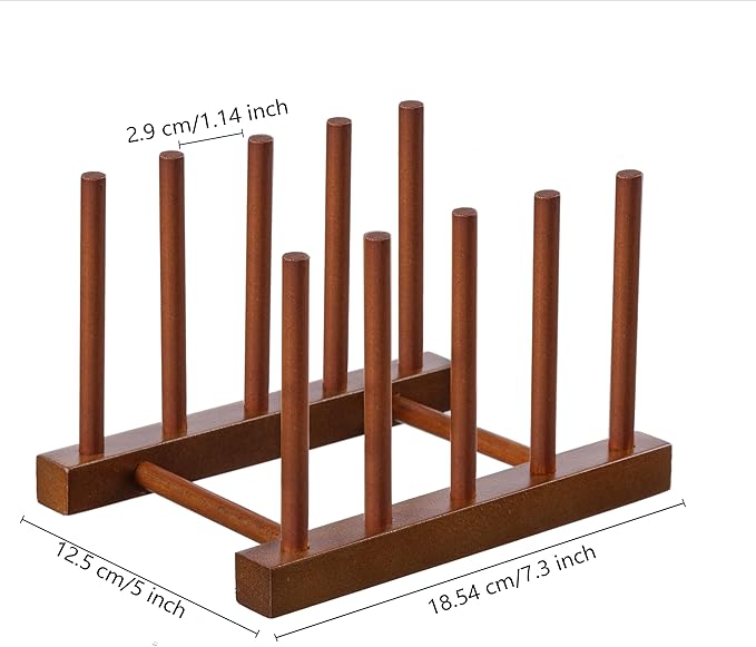 HBlife 4pcs Teak Dish Plate Bowl Cup Book Pot Lid Cutting Board Drying Rack Stand Drainer Storage Holder Organizer Kitchen Cabinet（Keep Dry）