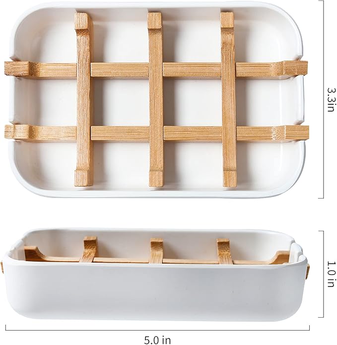 Soap Dishes for Bar Soap, White Bathroom Soap Holder, Bamboo Soap Dishes Holder for Bathroom Shower, Bathroom Sink Soap Dish, White Soap Tray.