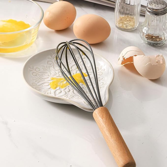 Farmhouse Ceramic Spoon Rests Holder for Kitchen Counter Stove Top (White-A3)