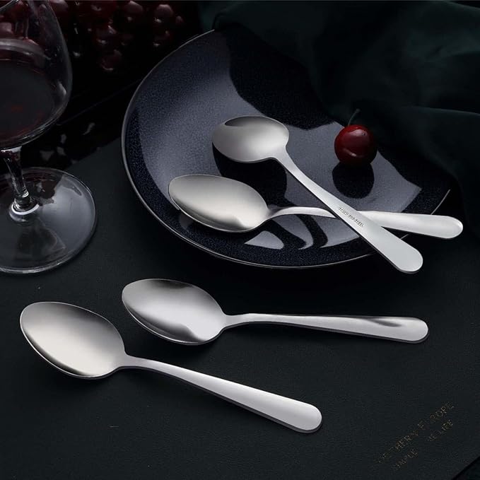 Unokit 24-Piece Tea Spoons Set Silverware - 6.7 inch Stainless Steel Spoon, Dessert, Table, Silverware Spoons Only for Home, Kitchen or Restaurant - Mirror Polished, Dishwasher Safe