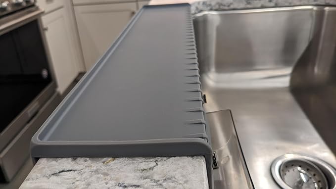SiliSink XL Silicone Edge Guard for Kitchen Sink - Fits 3.75” - 4” Wide - The Original Silicone Sink Edge Protector with Sponge Caddy - Splash Guard, 20” Gray