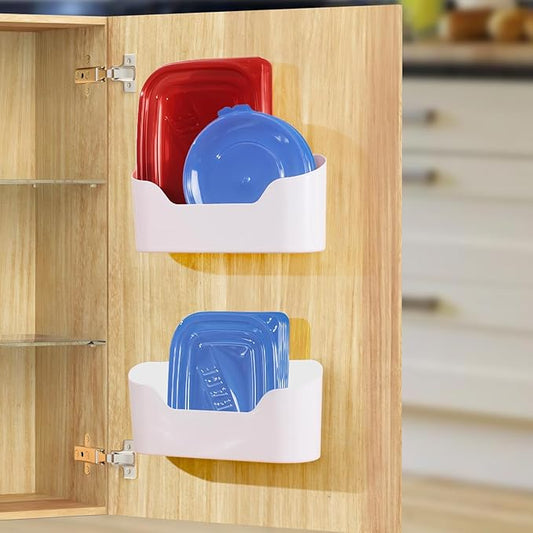 2 Pack Lid Organizers Inside Cabinet, No Drilling Adhesive Over Door Organizer, Cabinet Door Organizer Bin Holder Caddy, Over Cabinet Organizer Storage Lid Organizer for Kitchen(White)