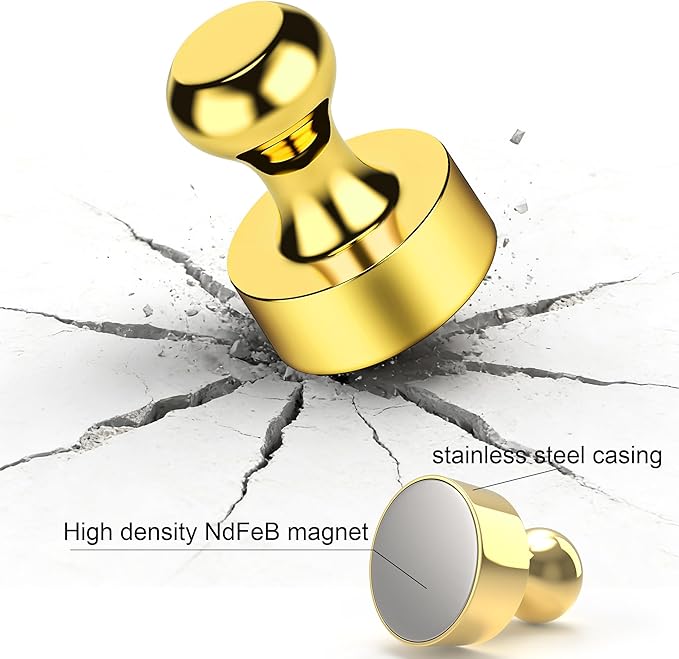 Metallic Magnets, Refrigerator Magnets, 40 Pack Gold Magnetic Push Pins, Strong Fridge Magnets, Multi-use Whiteboard Magnets Perfect for Kitchen Office Classroom