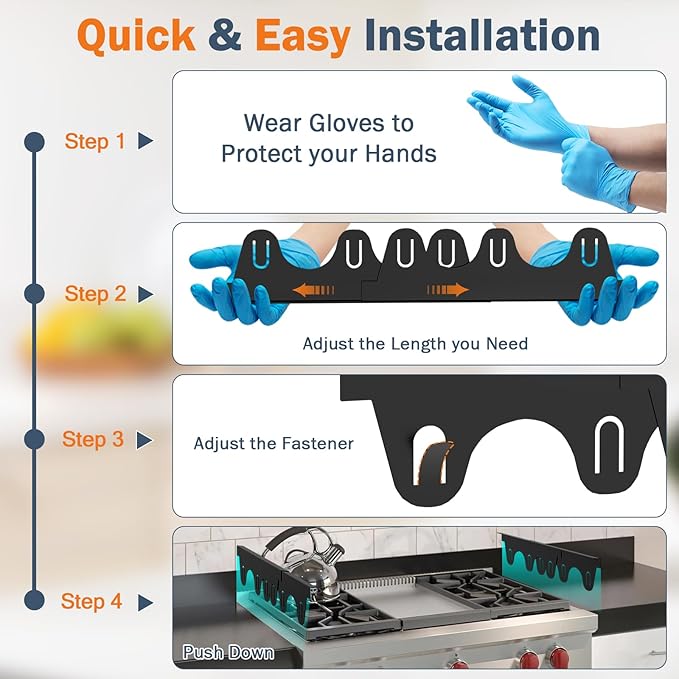 Stove Gap Covers Stainless Steel, 2Pack Retractable Stove Gap Filler (13.8"–27.5" Length, 0.79" Width), Heat-Resistant Guard & Range Trim Kit Between Stove Top & Counter-Black