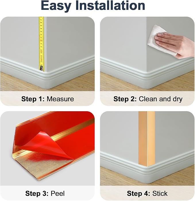 10PCS 48" Metal Corner Protectors, Aluminum Self Adhesive Corner Guards, Metal Wall Edge Protector Strip, Furniture Corner Protectors, Wall Cabinet Baseboard Decoration 48" x 2" (Golden)