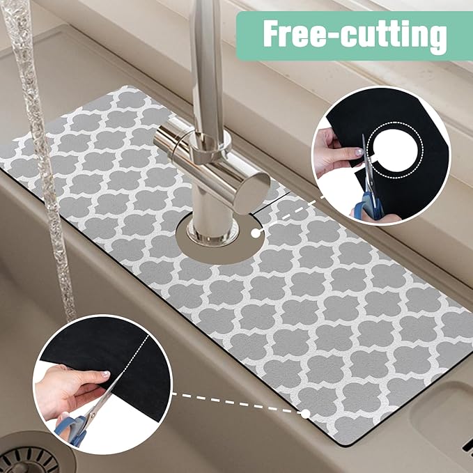 2 Pack 2 Pack Kitchen Sink Splash Guard Faucet Mat 15" X 5.5" Geometry Absorbent Fast Drying Mat Faucet Draining Mat Sink Splash Guard Behind Faucet Drip Catcher for Kitchen Bathroom