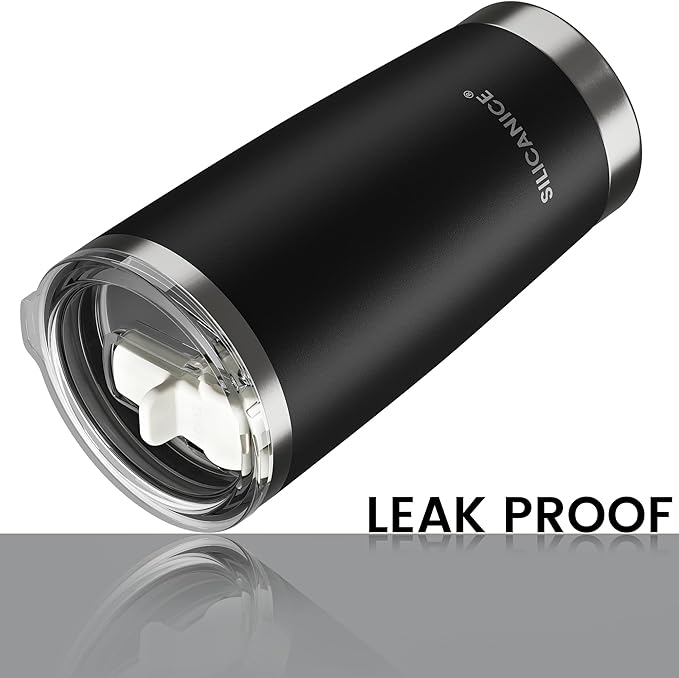 20oz Hygienic Insulated Tumbler — 100% Leakproof Lid with Removable Spout & Straw, Reinforced Vacuum-Protection Base, Cup Holder Friendly, for Iced Coffee, Smoothie/Water on the Go - Black