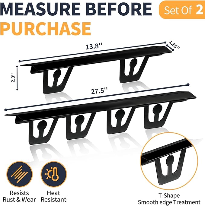T-Shape Stove Gap Covers Stainless Steel, 2 Pack Stove Gap Filler Easy Retractable Length 13.8" to 27.5", Width 1.85" - ALMCALS Oven Gap Filler Stove Guards Range Trim Kit
