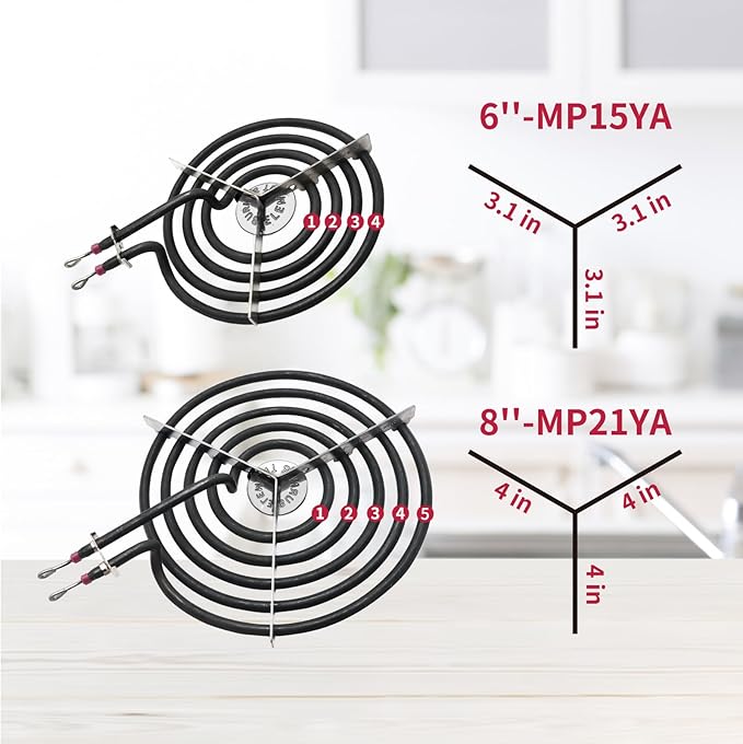 MP22YA Electric Stove Burner Element Replacement Set & W10290350 W10290353 4 Pack Black Drip Pans - Perfectly Fit Whirlpool Electric Range Stove Top