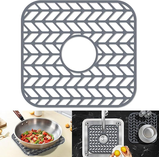 Sink Protectors for Kitchen Sink, 12.25"X11.5" Center Drain mat for Bottom of Sink, Protect Kitchen Sink Bottom from Scratches, Dishwasher Safe Grid Mat for Kitchen(Gray, 12.25"x11.5"Center)