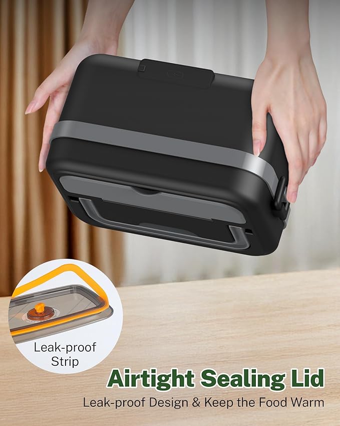 ODSD Cordless Electric Lunch Box for Adults, 16000mAh Rechargeable Self-Heating Lunch Box Food Warmer with Timer & Adjustable Heating, 34oz/1L Container with Insulated Bag for Office Car Outdoor
