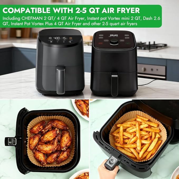 BYKITCHEN 300PCS Small Disposable Air Fryer Liners for 2 to 5QT Airfryer, Round Air Fryer Parchment Paper Liners, Compatible with Ninja AF101 4 QT, CHEFMAN 2 QT, Cosori 2.1QT, Dash 2.6 Quart & More