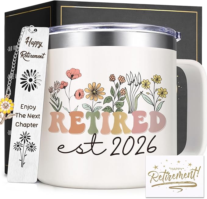 Lifecapido Retirement Gift for Woman, Retirement Gifts for Women 2026, 14oz Insulated Coffee Mug with Bookmark, Retired Birthday Gifts for Women Mom Grandma Teacher Nurse Coworkers