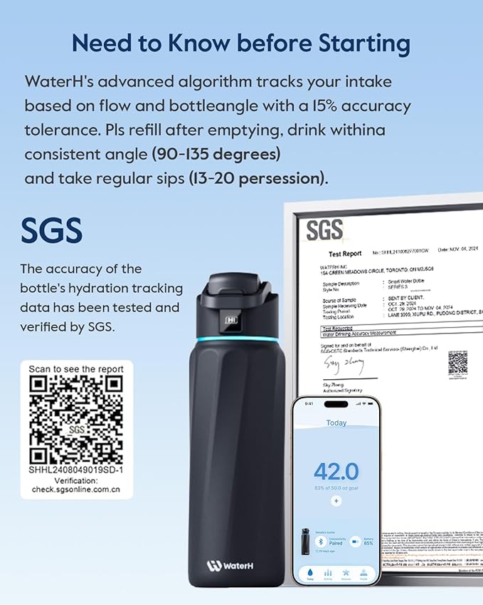 BOOST Smart Water Bottle with Reminder & Tracker, Double Wall Vacuum Insulated Bottles Stainless Steel, 32oz BPA-Free Wide Mouth for School, Gym, Office, Ideal for Father's Day