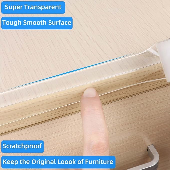 Clear Edge Protector Strip, 1.57in x16.4FT, Sharp Edge Wrap Cover Tape, Self Adhesive Protective Bumper Guards for Cabinet Door Desk Glass Table Bed Furniture, Kitchen Countertop, Waterproof