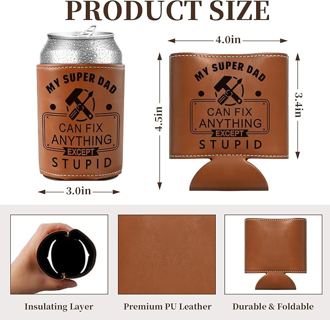 Fathers Day Gift for Dad- Keeps Cold 12Oz Can Cooler Insulated No Wet Hands, Dad Birthday Gifts from Daughter Son with Gift Box for Father's Day Retirement, Cauife Slim Can Koozie for Beer Soda
