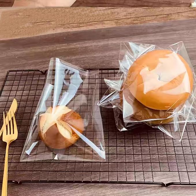 SUREHOME Cookie Bags with Seal 100 Pcs 4 x 4 In Clear Self Sealing Cellophane Bags for Cookie Packaging Small Treat Bag Self Adhesive Individual Cookie Wrappers Gift Giving Candy Baked Goods Sleeves