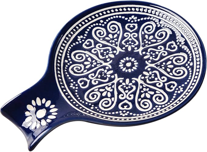 Ceramic Spoon Rest, Cooking Spoon Holder for Kitchen Counter/Stove Top/Dining Table Modern Farmhouse Decorative, Large (Blue)