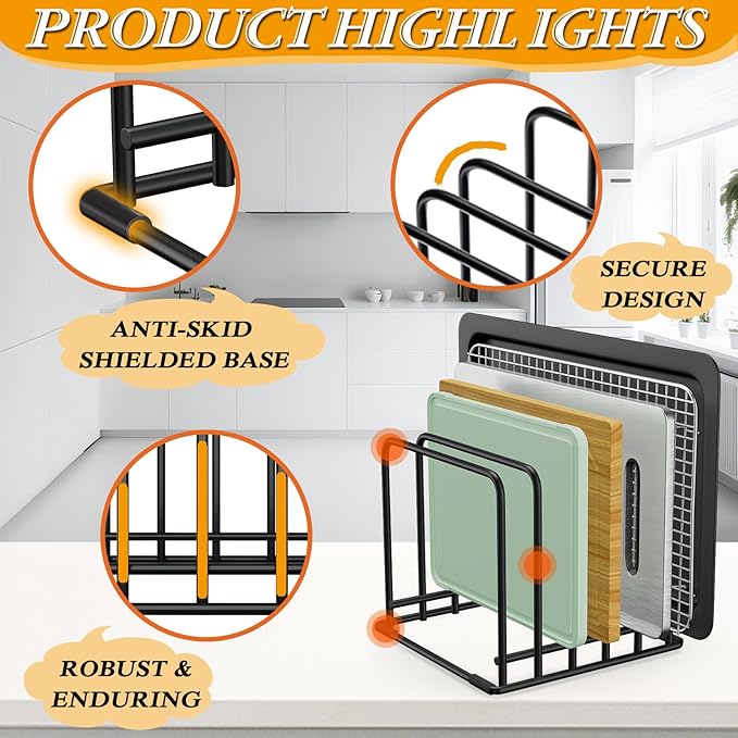 5-Tier Dish Rack & Cutting Board Organizer – 5-Tier Metal Rack for Cutting Boards, Bakeware, Trays – Space-Saving Kitchen Storage, Rust-Resistant Dish Organizer for Cabinets, Countertops & Pantry
