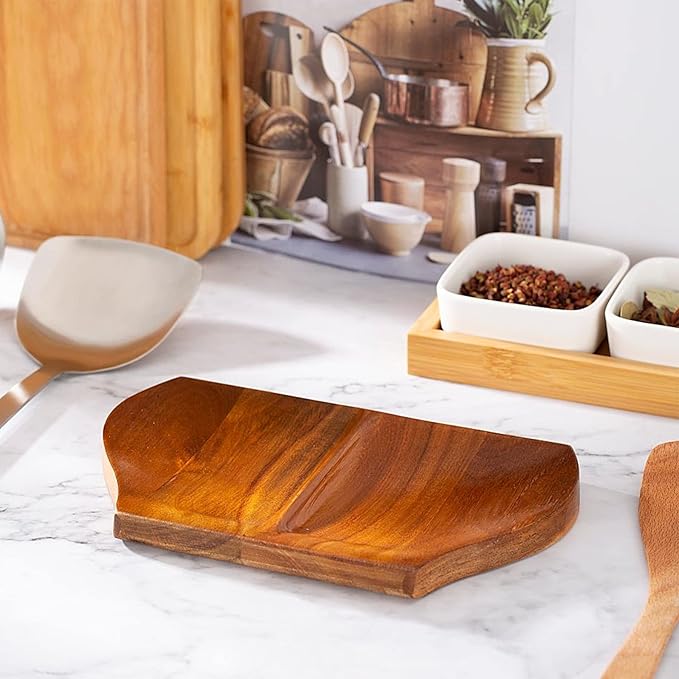 Acacia Spoon Rest, Double Spoon Rest For Stove Top,Handmade Wooden for Kitchen, Wooden Spoon Holder for Kitchen Counter, With Non Slip Silicone Feet,Perfect gift for mother's day