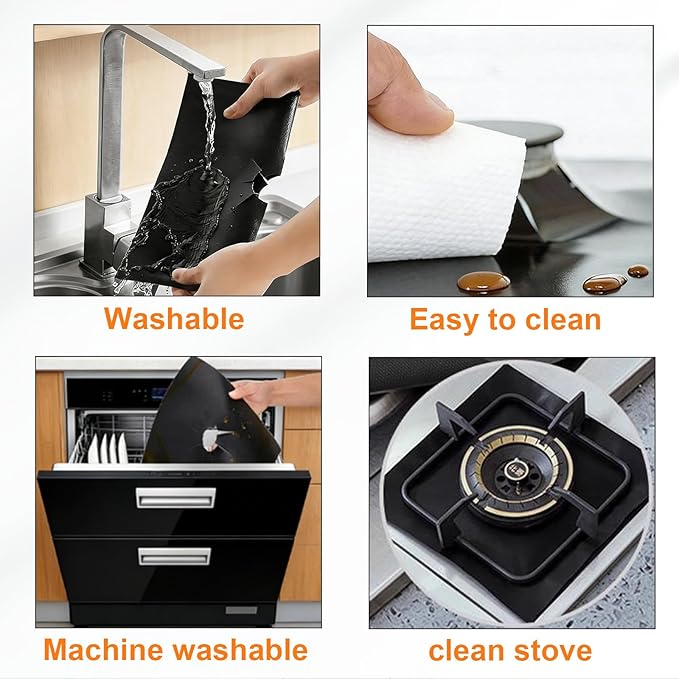 Stove Burner Covers 10 Pack, 10.6x10.6 Inch Gas Stove Top Covers, Non-Stick reusable Burner Liners, Cuttable Protectors for Easy Clean Kitchen Accessories, Black