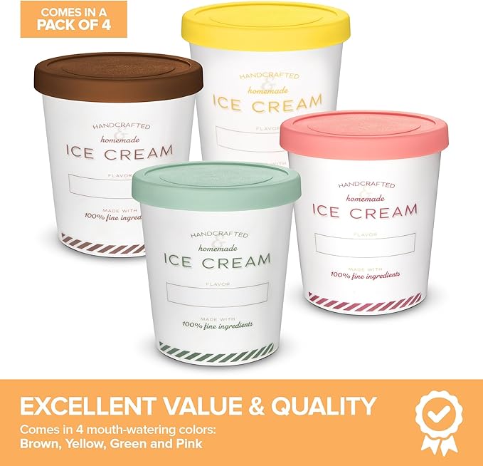 Stock Your Home 8oz Ice Cream Containers with Airtight Silicone Lids (4-Pack) Reusable Half Pint Ice Cream Container for Storing Gelato, Sorbet, and Frozen Yogurt