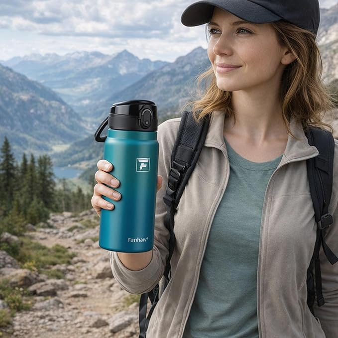 Fanhaw 40 Oz Insulated Stainless Steel Water Bottle with Chug Lid – Wide Mouth, Leak-Proof, BPA-Free – Ideal for Kids, Adults, Sports, Gym, and Outdoor Use (Olive Green)