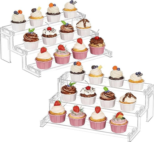 Lifewit Cupcake Stand, Perfume Cologne Organizer, Tool-Free Assembly, Display Riser, Spice Rack, Figurine Holder, Makeup Storage, Room Decor, Party Decorations, Clear, 12″ 3 Tier, 2 Pcs