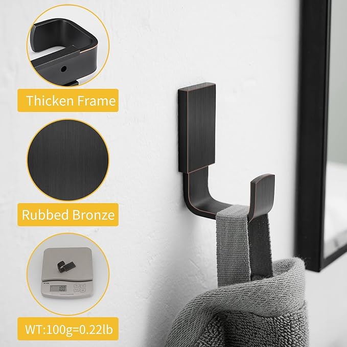 BESy Brass Clothes Hook Single Towel Hook for Bathroom Kitchen Garage Square Style Robe Hooks Coat and Hat Hook, Wall Mounted with Screws, Oil Rubbed Bronze
