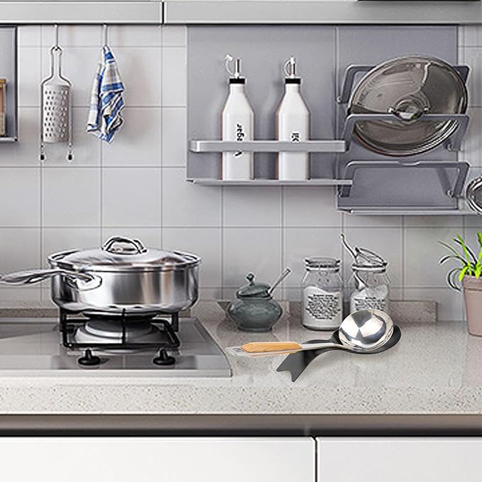 Stainless Steel Spoon Rest, Spatula Ladle Holder, Stainless Steel Utensil Spoon Rest Holder, Brushed Finish, Dishwasher Safe 9.8 x 3.7 Inch (1PC, Fishtail - Black)
