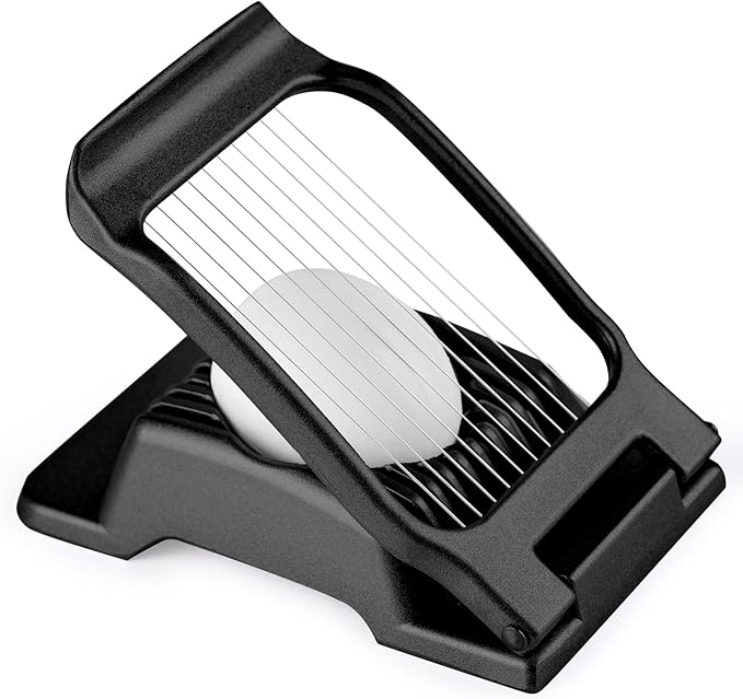 Egg Slicer for Hard Boiled Eggs, Stainless Steel Wire, Multipurpose Heavy Duty Aluminium Egg Cutter for Egg, Salads, Sandwiches, Strawberries, Mushrooms, Soft Cheese, Fruit, Black